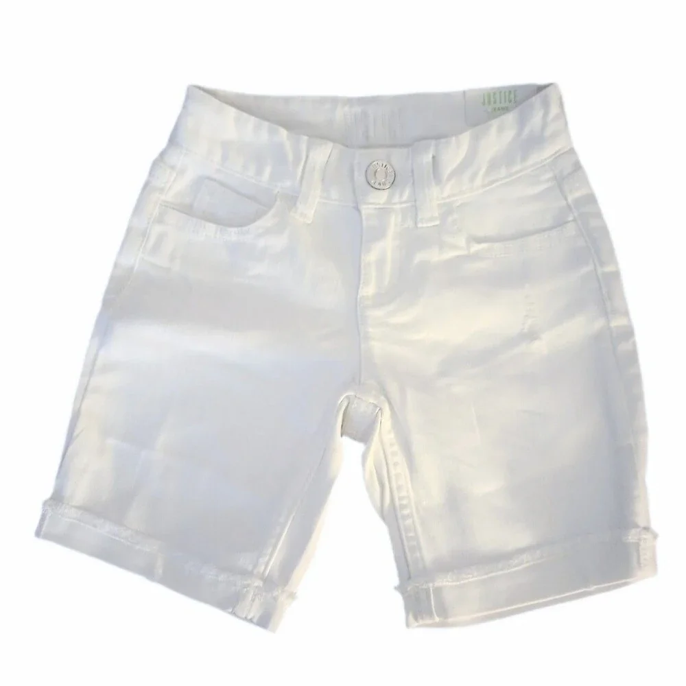 NWT Justice White Jean Shorts Girlfriend High Waist Cut sz 7 Slim Girls Youth